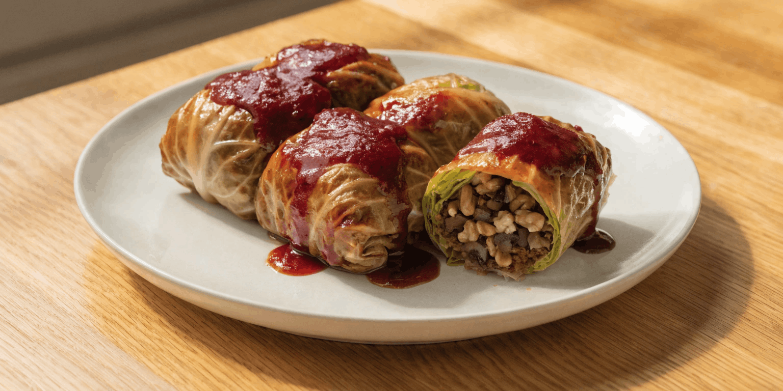 Spicy Mushroom and Walnut Cabbage Rolls